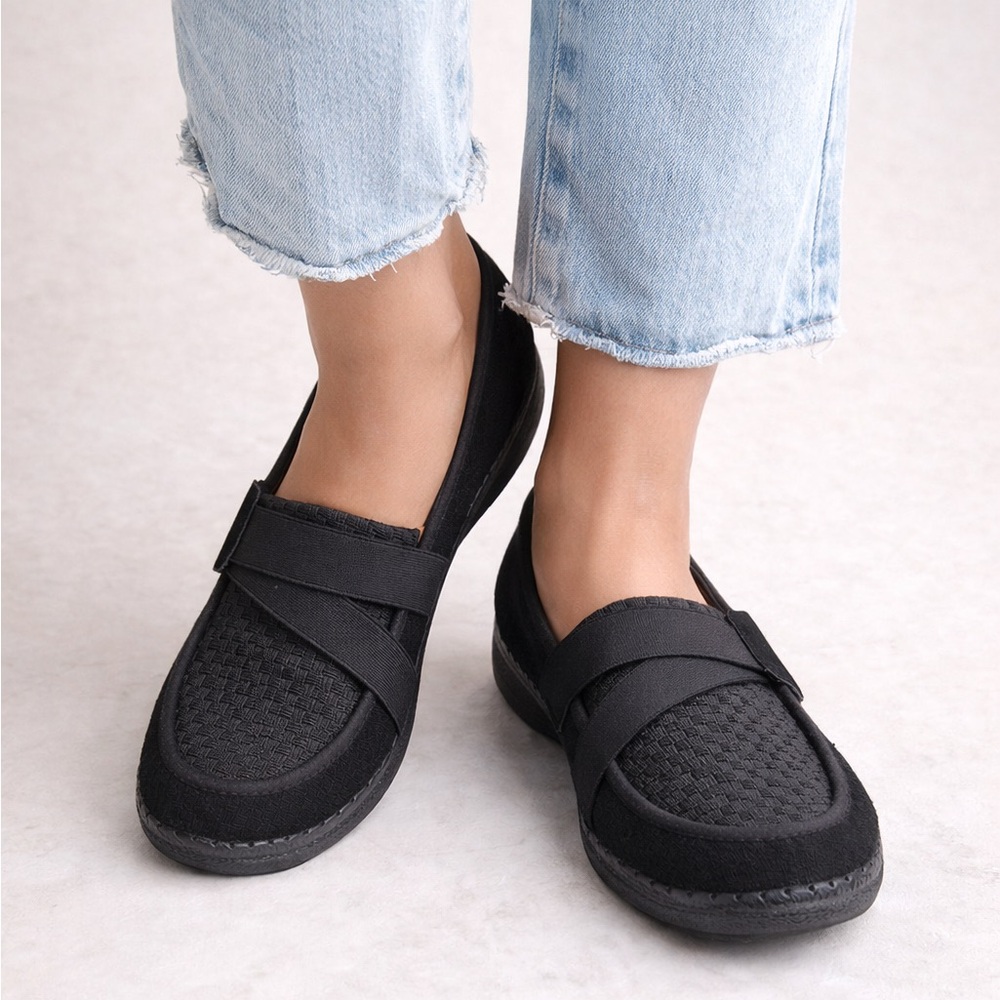 Bernie Mev Lennon Black Woven Mary Jane Flats with Elastic Straps